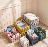 Panier de rangement pliable multicolore en plastique, empilable, ajouré, pour placard, chambre, cuisine, articles ménagers divers