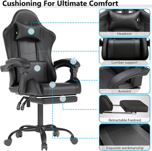 <span class=keywords><strong>Silla</strong></span> de Juego de Piel Sintética <span class=keywords><strong>Negra</strong></span> con Logotipo Personalizado para Jugadores, Respaldo Reclinable, <span class=keywords><strong>Silla</strong></span> Ergonómica para Computadora - Product Image 2