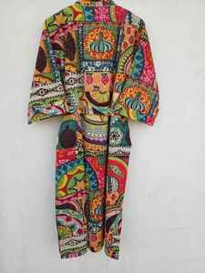 Robe kimono en coton, imprimé patchwork indigo, peignoir doux et léger, vêtement de maison bohème pour femmes - Product Image 6