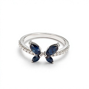 Anillo de Plata de Ley 925 con Zafiro Azul Natural y Diamantes - Product Image 2