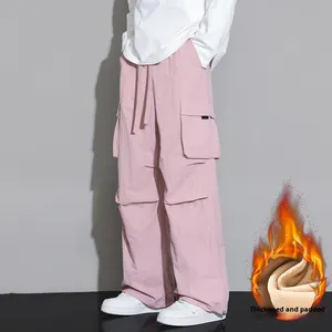 Caldo abbigliamento da lavoro elasticizzato in vita tinta unita Mid Flat autunno inverno da <span class=keywords><strong>uomo</strong></span> retrò stile Hong Kong <span class=keywords><strong>pantaloni</strong></span> della <span class=keywords><strong>tuta</strong></span> Casual foderati in pile - Product Image 1