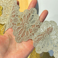 Dentelle brodée soluble à l'eau à motif animalier doré et argenté, 100 % polyester, largeur 3,2 cm, pour vêtements d'enfants