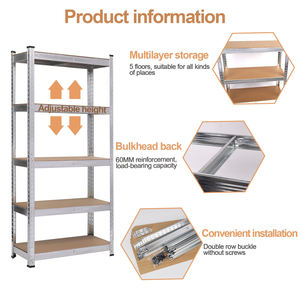 رفوف تخزين معدنية متعددة الأغراض للسوبر ماركت، 5 طبقات، 175 كجم، 180×90×40 سم، وحدات رفوف قابلة للتكديس بدون براغي لمتاجر التجزئة - Product Image 2