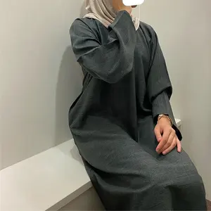 カスタムリネンクローズドアバヤ女性ドレスイスラム服ドバイアバヤ人気のイスラム教徒のドレス