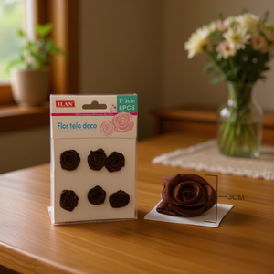 Fiore in Tessuto ILAN 3Cm 6 Pezzi Colore Caffè Rosa Decorativa per Artigianato - Product Image 2