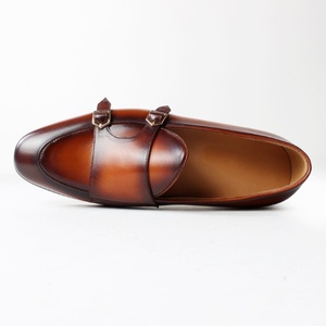 Chaussures habillées pour hommes en cuir véritable, peintes à la main, patinées, sur mesure, à double boucle, de qualité supérieure - Product Image 4