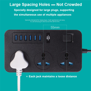 Dalgalanma koruyucusu Mini duvara monte güç kablosu masaüstü uzatma prizi kurşun evrensel güç şeridi 6 Port USB şarj aleti İngiltere AC çıkışı - Product Image 5
