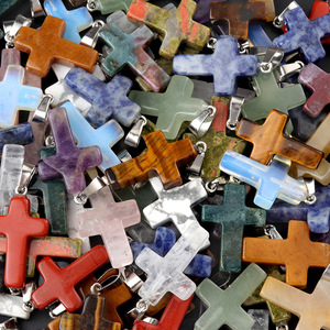 थोक रत्न पेंडुट्स प्राकृतिक पत्थर क्रॉस बेड्स गहने बनाने के लिए पत्थर क्रॉस पेलेंट - Product Image 4