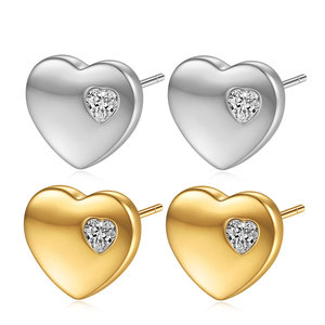 Heart Shape <b>Stud</b> <b>Earrings</b> 12MM Bezel <b>Set</b> Diamond Stainless Steel Gold <b>Silver</b> Color Gift Jewelry for Women - Product Image 1