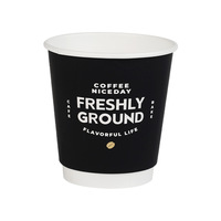 Gobelet à café noir à double paroi en carton pour boissons chaudes/froides et vin avec couvercle style latte américain