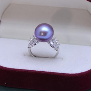 Bague en argent S925 pour femme avec diamant et perle d'eau douce de 11-12 mm, forte brillance, légers défauts, ouverture réglable, vente en gros - Product Image 5