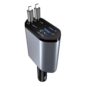 Cargador de teléfono para automóvil 4 en 1 120W Tipo C 66W + 2.4A Cable de carga con cables retráctiles con pantalla Volt para IPhone Samsung - Product Image 1