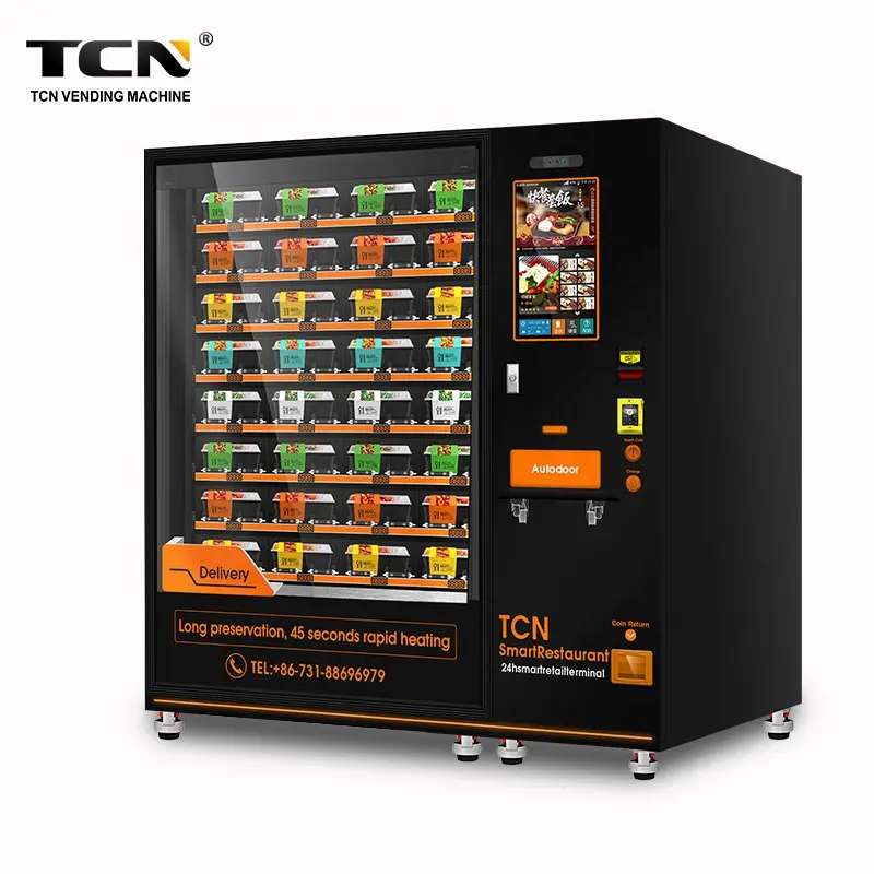 TCN Self Service Hot Meal Fast Food Vending Machines for Sale Video Technical Support Free Spare Parts 1 YEAR Online Support