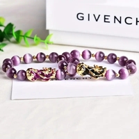 Bracelet porte-bonheur violet opale oeil de chat pierre Feng Shui Pixiu Dragon bracelet à breloques pour homme