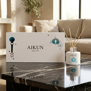 Aikun ODM Modern Nordic 120ML Round Ceramic Ocean Breeze IP16 Reed <b>Diffuser</b> Home Fragrance Gift Set For Living Room Table - Product Image 1