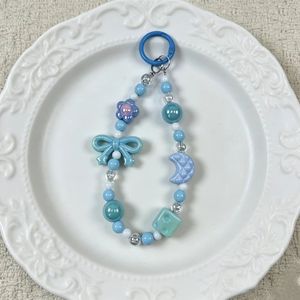 プラスチック製のかわいいビーズキーホルダーストラップ、リボン、花、月、ダイスチャーム付き、カラフルなアクリルビーズチェーン、スマホケースやバッグに - Product Image 2