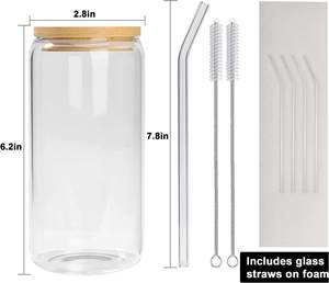 Gobelet en verre transparent avec couvercle en bambou et paille, en forme <span class=keywords><strong>de</strong></span> canette <span class=keywords><strong>de</strong></span> soda, pour café glacé et thé Boba - Product Image 4