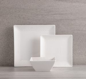 Custom White Porcelain Square Plates & Bowls, Embossed Wave Edge, Durable Ceramic Tableware for Restaurant, Catering & Kitchen - Product Image 3