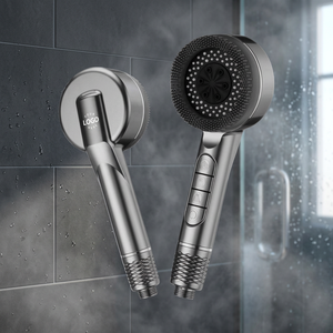 High Pressure Aluminium Alloy <b>Shower</b> Head Promotional Gifts One-Key Stop Massage Brush 4 Spray Modes <b>Portable</b> Custom Brand - Product Image 3