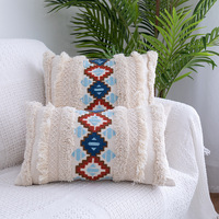 Coussin carré en coton Innermor 100% pur luxe, broderie florale 3D tuftée, rayures blanches et noires, style bohème, pour hôpital et hôtel