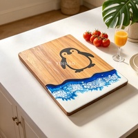 YINHAO Nieuw Ontwerp Acacia Houten Snijplank met Blauwe Harsgolf Pinguïn Epoxyhars Serveerplank voor Keuken, Meal Prep en Serveren