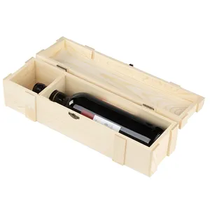 Wooden Wine Box Single Wine Bottle Wood Storage Gift Case Hinged With Clasp Box For Birthday Party