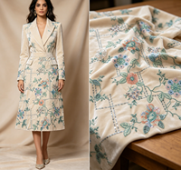 Tela de Terciopelo Elástica Bordada con Lentejuelas Florales en Color Pastel Macaron, Estilo Vintage Campestre, Bordado Completo, para Bodas de Otoño