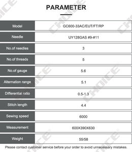 Machine <span class=keywords><strong>à</strong></span> coudre interlock <span class=keywords><strong>à</strong></span> point <span class=keywords><strong>de</strong></span> recouvrement avec tireur arrière, coupe-fil <span class=keywords><strong>à</strong></span> droite, <span class=keywords><strong>à</strong></span> commande numérique, <span class=keywords><strong>à</strong></span> cylindre, pour élastique, modèle GC664-33AC/EUT/FT/RP - Product Image 3