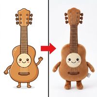 Jouets en peluche personnalisés à faible MOQ, Mascotte instrument à cordes en peluche en forme de guitare acoustique de dessin animé avec membres courts, sourire rose et trou sonore