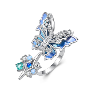Butterfly Cocktail <b>Ring</b> Women <b>Silver</b> Plated <b>Cubic</b> <b>Zirconia</b> Fashion Jewelry Gift Glam Style Daily Wear - Product Image 1