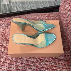 Mules à talons hauts en PVC transparent avec bout argenté métallisé, sandales de soirée à enfiler pour femme - Product Image 4