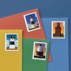 Etiquetas de Sellos Permanentes, Etiquetas Postales con la Bandera de EE. UU., Faroles del Atlántico Medio <span class=keywords><strong>2021</strong></span>, Servicio Postal de Estados Unidos, Pegatinas de Sellos de EE. UU. - Product Image 1