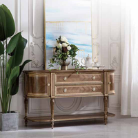 Luxe français Antique quatre portes tiroir feuille d'or doré sculpté peinture à la main buffet salon Console Table Buffet armoire