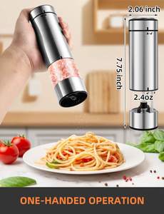 Moulin à sel et poivre électronique Burr Gravity à piles avec couvercle shaker pour broyage d'épices et d'herbes Logo personnalisé - Product Image 2