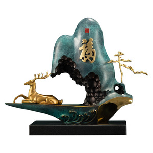 Copper Art Workshop Auspicious Deer Blessings Copper <b>Desk</b> Ornament Feng Shui Landscape Design Business Gift - Product Image 5