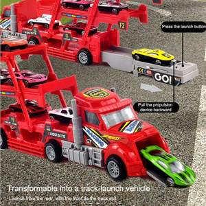 Camión contenedor plegable de 3 capas, pista deslizante, camión de eyección de coche orbital con coche de carreras fundido a presión, pista de monopatín, <span class=keywords><strong>juguete</strong></span> de estacionamiento - Product Image 2