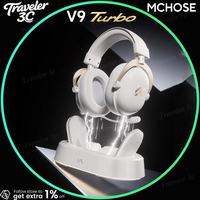 MCHOSE V9 Turbo+ Headset Gaming, Headphone Komputer Esports yang Dipasang di Kepala, Basis Pengisian Daya Nirkabel Magnetik, V9 Turbo+