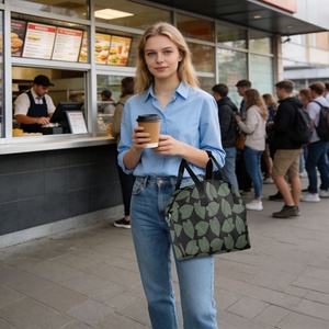 Sac fourre-tout isotherme matelassé à imprimé feuille Aloha, vert hawaïen Kalo, design personnalisé, avec bandoulière amovible - Product Image 6