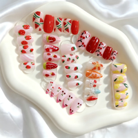 Lot de 24 faux ongles personnalisés à presser, motifs fruits variés (fraise, cerise), réutilisables, pour salon de beauté