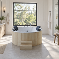 Baignoire de massage à remous ronde de luxe en acrylique blanc, grande baignoire autoportante avec jets et oreillers pour spa intérieur
