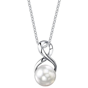 Ciondolo con Perla Coltivata in Argento 925 Placcato Rodio, Rotondo, Bianco AAA, Classico Solitario, per Uso Quotidiano, Gioiello Unisex - Product Image 1