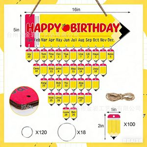 Calendario de cumpleaños de madera con forma de lápiz para aulas, de pared, placa de madera para cumpleaños de regreso a clases, recordatorio DIY - Product Image 1