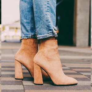 CSB115 blocco tallone in pelle scamosciata in pelle punta a punta della caviglia stivali per le donne e le signore - Product Image 3