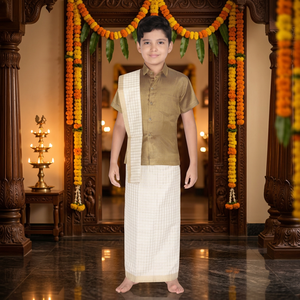 Conjunto Tradicional de Dhoti para Niños, Seda Angavastram Sin Arrugas, Ropa Étnica para Bodas, Ropa Infantil del Sur de la India, de 0 a 10 Años - Product Image 4