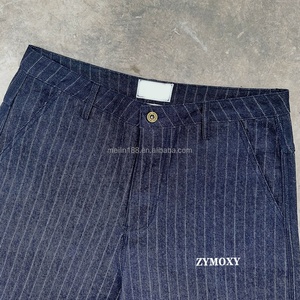 Pantalon en denim brut japonais sur mesure pour homme, coupe large et ample, style décontracté, bleu, avec rayures, en denim japonais - Product Image 2