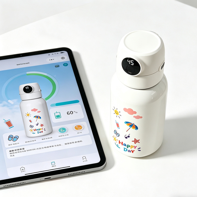 Kids Smart Water Bottle with Fingerprint Lock Real Time Temp Display Bluetooth App Control BPA Free Perfect for Student Daily