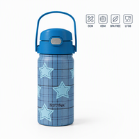Bouteille d'eau isotherme OEM 14oz 18oz pour enfants en acier inoxydable 304 avec paille, anti-fuite, motif floral, conforme FDA ISO
