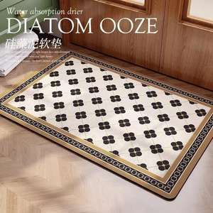 Tapis de Salle de Bain Super Absorbant Style Rétro Classique Boue de Diatomée Lavable en Caoutchouc Tapis de Sol Antidérapant Paillasson Style Européen Fleur - Product Image 1