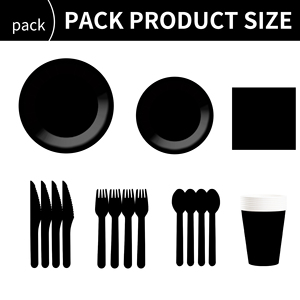 DAMAI Solid Color Party Supplies Black Party Tableware Sets <b>Disposable</b> Dinnerware Sets 7 Inch 9 Inch Plates Paper Cups Napkins - Product Image 6