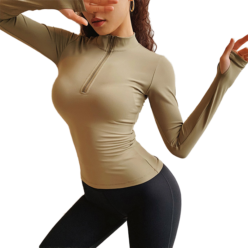 Women's Full Zip Yoga Jacket High Neck Nylon Breathable Gym Workout Top Moisture Wicking Running Exercise Activewear Front